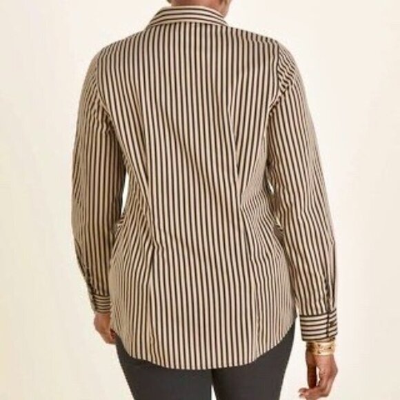 Chico's Black and Tan Striped Button Down Shirt - Picture 3 of 6